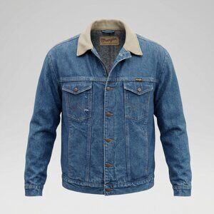 Vintage Wrangler Blanket-Lined‎ Denim Trucker Jacket Corduroy Collar M159 XL 44